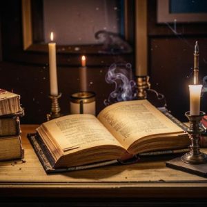 Livro e vela com insenso